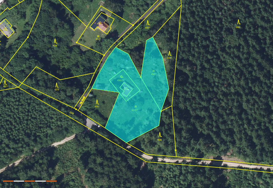 Mapa pozemku u chalupy ve Smržovce